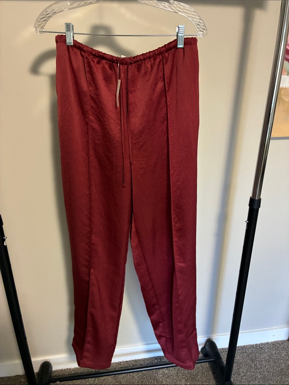 Madewell Wine Red Satin Drawstring Pants